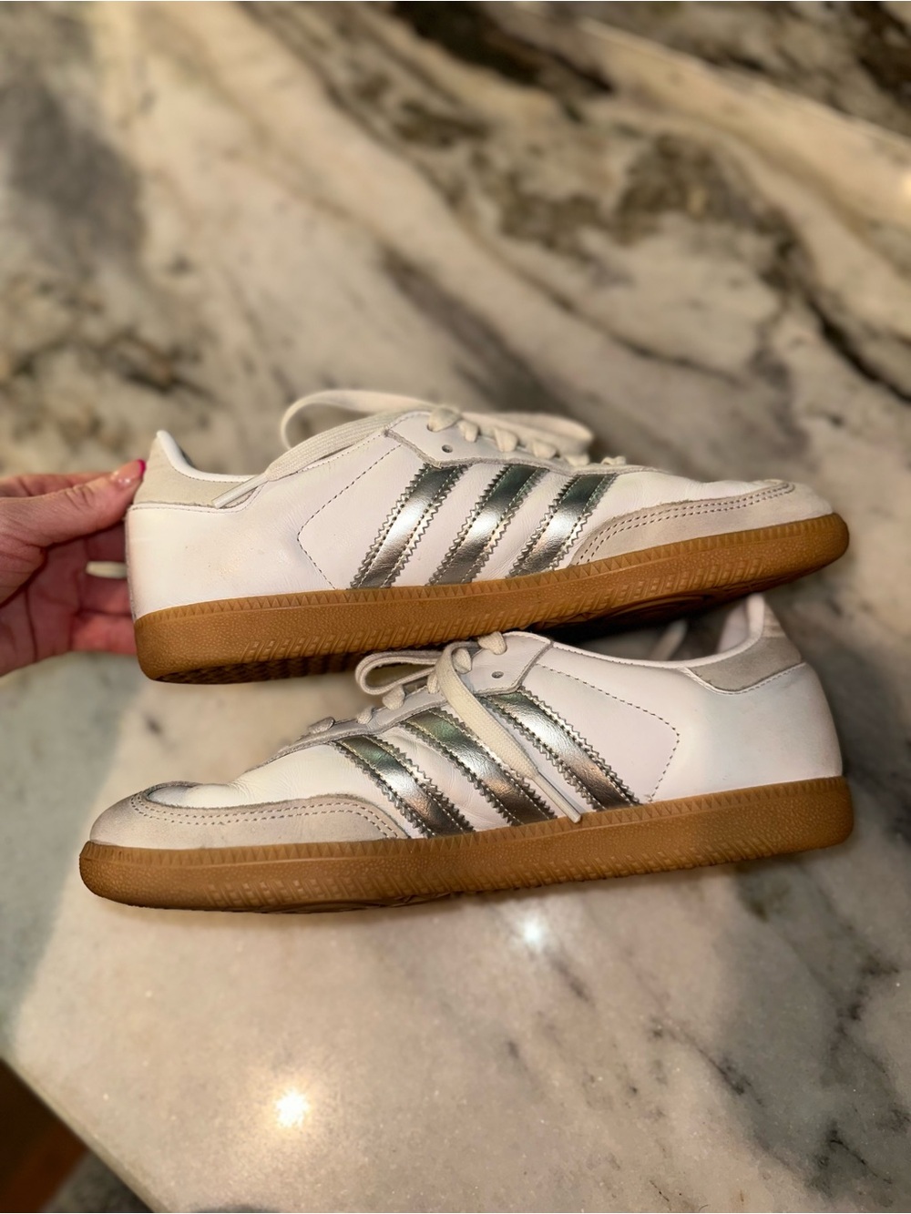 Adidas Samba Size 8 White & Silver Metallic Women's Shows Sneakers - Picture 6 of 10